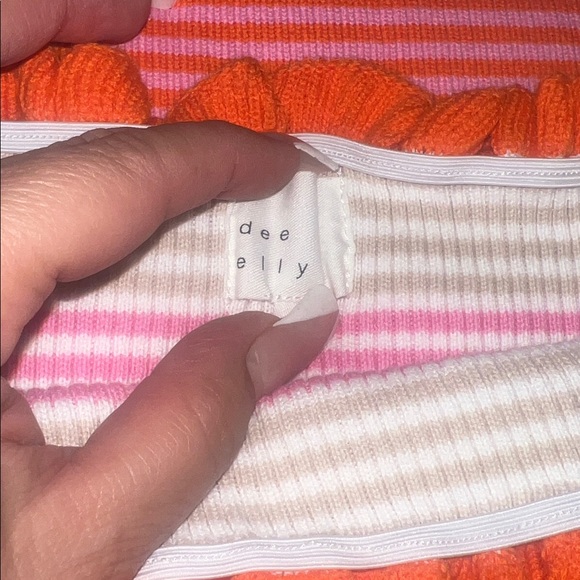 DEE ELLY Off-The-Shoulder Striped Knit Ruffle Hem in Sunset Midi Dress Sz SMALL - Picture 5 of 10